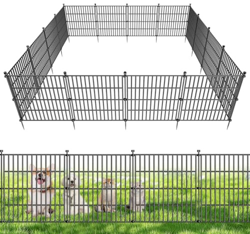 10 Panels No Dig Decorative Outdoor Garden Fence for Yard, 24 in(H) X 20 ft(L) Animal Barrier Fencing Rustproof Metal Wire Panel Border for Dog, Rabbits, and Patio Temporary Ground Stakes
