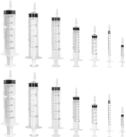 SPOKKI Seringue, 14Pcs Seringue Plastique, Seringue 1ml 2.5ml 5ml 10ml 20ml 30ml 60ml, Seringue Alimentaire, Sans Seringue à Aiguille, Pour DIY, L'alimentation, Laboratoires Industriels (14Pcs)