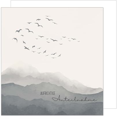 Edition Seidel Premium quadratische Trauerkarte mit Umschlag. Beileidskarte Karte in stiller Trauer Mitgefühl stille Anteilnahme Abschied herzliches Beileid Vögel Berge Nebel (TQ105 SW024)