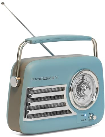 Madison - FREESOUND-VR40BLU-MAT - 30W Vintage-Radio mit langem Akku - Bluetooth, USB & FM - Mattblau - Vintage, Nostalgie, Retro