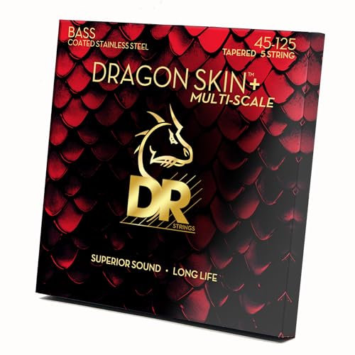 DR Strings DRAGON SKIN+ (DBSM5-45) – Saiten für E-Bass, 5-Saiter Set Multi-Scale, Stainless Steel, Round Core, Medium 45-125 - Handgefertigt in den USA