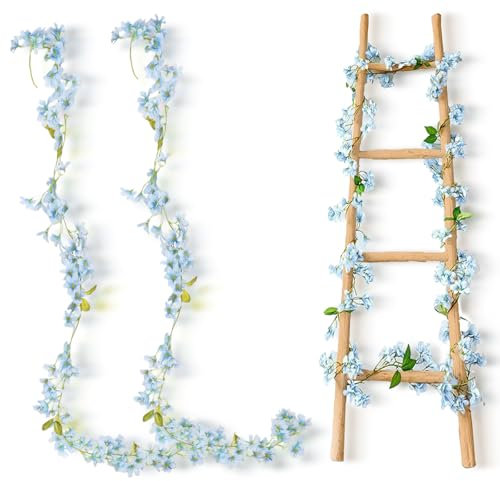 Künstliche Kirschblüten Girlande,2 Stück 1,8M Blumengirlande Hangend Vine Seidenblumen Dekor,120 Blütenköpfe Kunstblumen Hängen,Blau Kunstblumen für Hochzeit, Party, Zuhause, Garten, Bogenwand