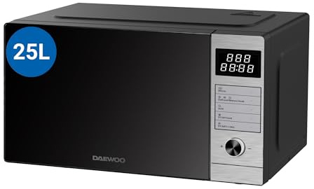 Microondas Daewoo MD-FP251GS-EU, con Grill de Cuarzo, 25 Litros de Capacidad, 850W de Potencia, 8 Programas, 5 Niveles de Potencia, Panel Digital, Inox