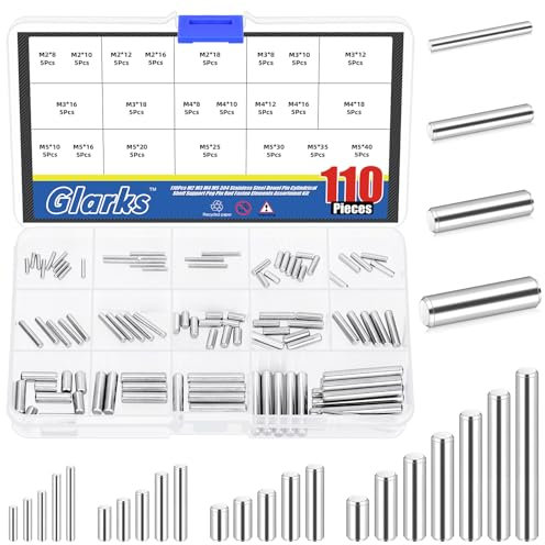 Glarks 110pcs 2/3/4/5mm Dowel Pins Kit, 22 Sizes 304 Stainless Steel Cylindrical Shelf Support Peg Pin Fasten Elements, Wood Bunk Bed Dowel Pins Shelf Pegs for Cabinet and Furniture Installation