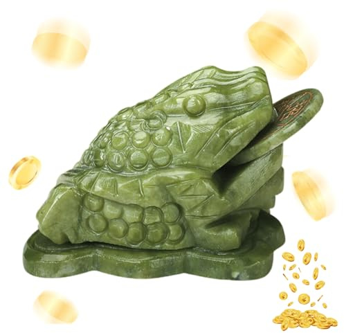 Jade Frog with Coin in Mouth, Feng Shui Jade Money Frog, Money Toad Statue, Feng Shui Frogs, Good Luck Toad Decoration, Attract Wealth Good Luck (Small)