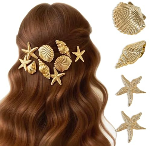 BRDXOOL 4 horquillas para el pelo para mujer, diseño de estrella de mar dorada, pinzas para el pelo, pequeños clips de metal, accesorios para el cabello, adecuados para fiestas, uso diario, casual