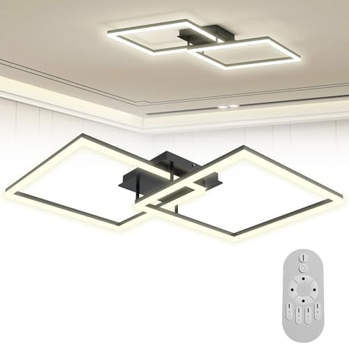 Froadp Moderna lampada da soffitto a LED, dimmerabile, 60 W, colore nero, 40 cm, lampada da soffitto quadrata con telecomando, lampada da soggiorno 2800 – 6500 K, IP44, a risparmio energetico, per