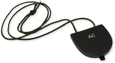 Personalised Real Leather Air Rifle Pellet Pouch with Embossed Initials, Black Leather, 8x8x1.5 cm, Green Strap, Compact Folding Design