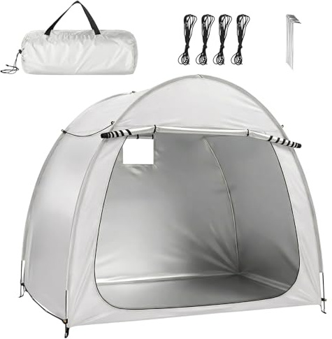 Bike Storage Shed Tent, Outdoor Portable Bicycle Storage Sheds with Storage Bag & Portable Carry Bag, Waterproof Bike Covers Shelter for Motorcycle,Garden Tools,Toys,Lawn Mower (White)