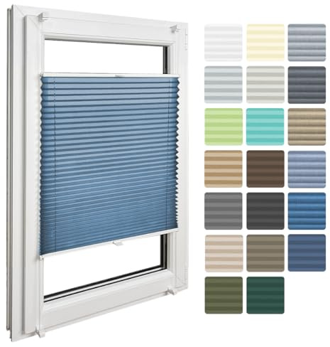 Home-Vision Premium Faltrollo Plissee ohne Bohren mit Klemmfix Lichtdurchlässig Rollo Leinenoptik Blickdicht Sonnenschutz Jalousie für Fenster & Tür (Melange Blau B40 x H100cm) Klemmträger