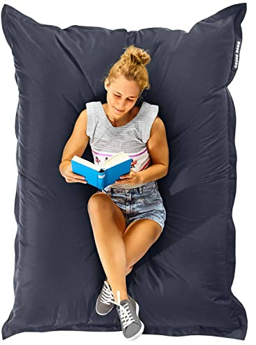 Green Bean Sitzsack XXL 140x180cm 380 Liter Kinder & Erwachsene Bean Bag EPS Perlen Füllung Riesensitzsack Groß Draußen Outdoor Liegekissen Waschbar Wetterfest Lounge Sitzkissen Bodenkissen Stahlgrau