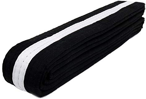 AAMA Color Belts with White Stripe for Martial Arts - Taekwondo Karate Judo - Black w/White Stripe - Size 2