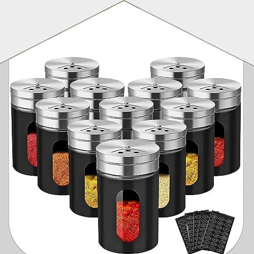 Pots à Épices, HOMGEN 12PCS Bocaux à Épices en Acier Inoxydable 90ml Bocaux Epices Portables avec 3 Trous Réglables Boîtes à Épices Cuisine Avec Étiquettes Récipients de stockage d'Epices pour Cuisine