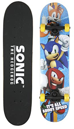 Sonic The Hedgehog, skateboard da 78,7 cm, in acero a 9 strati, per crociera, intaglio, trucchi e discesa libera