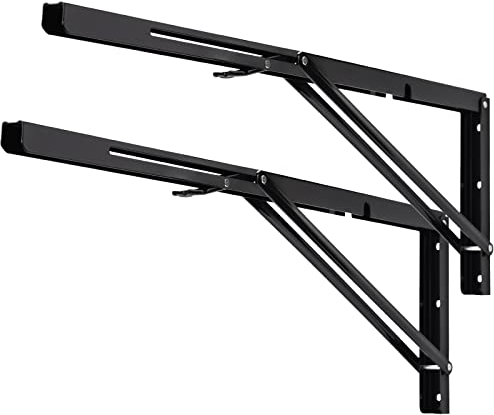 YUMORE Klappkonsole Schwerlast 600mm Regalträger Klappbar Schwarz - 2 Stück Metall Klappkonsolen Wand Tischhalter Klappregalhalterungen für DIY Klapp- tisch Bänke Regale Platzsparende, Max Load 330lbs