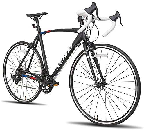 ROCKSHARK Hiland 700C Road Bike, 14 Speeds Road Bike, Light Weight Aluminum Frame, 700C Racing Bike for Men Women 49cm Frame Black