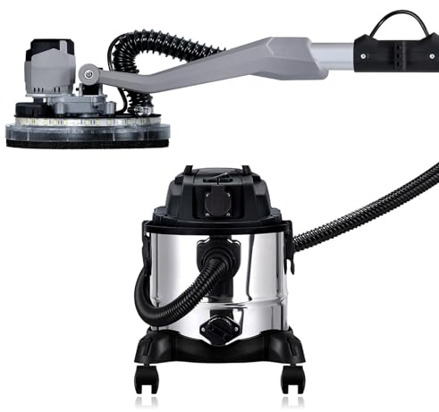 Werku, WK403260+WK402010, Lijadora Circular Paredes-Techos Brushless, 400 W, 225 mm, Luz LED + Aspirador Seco-Húmedo, 1200 W, 20 L, Sincronización Herramientas Eléctricas 2000 W, Filtro HEPA y Esponja