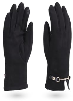 QUEEN HELENA Guanti Invernali Caldi Scamosciati Morbidi Eleganti Donna G22-3 (Taglia Unica, Nero)