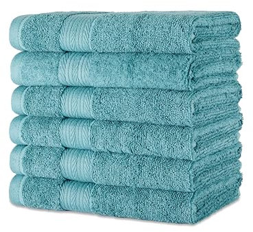 Amazon Basics Händehandtuch aus Bio-Baumwolle, farbecht, 6 Stück, 41 x 66 cm, Blaugrün