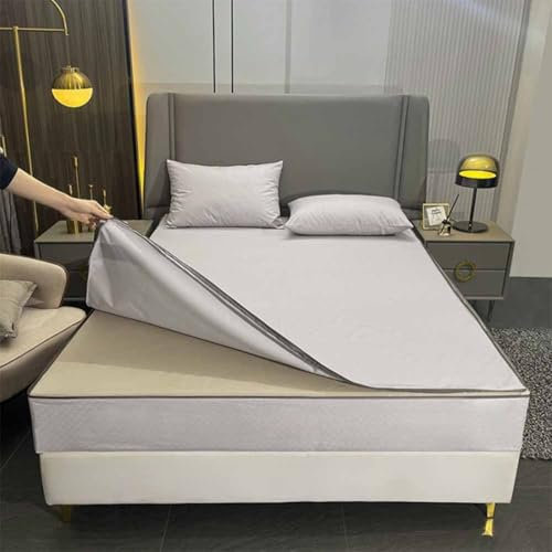 JIALIANG Matratzenbezug Wasserdichter mit Reißverschluss 200x220+25cm grau Nässeschutz aus Baumwolle und Mikrofaser Inkontinenzunterlage Matratzenbezüg Atmungsaktiv für Bett und Matratze