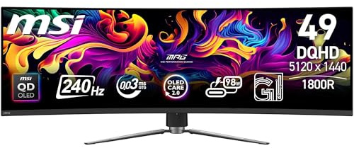 MSI MPG 491CQPX QD-OLED Monitor Curvo Gaming de 49 DQHD, 1800R, 5120 x 1440 Quantum Dot OLED Panel, 240Hz/0.03ms, 99% DCI-P3, Display HDR True Black 400, KVM, Negro