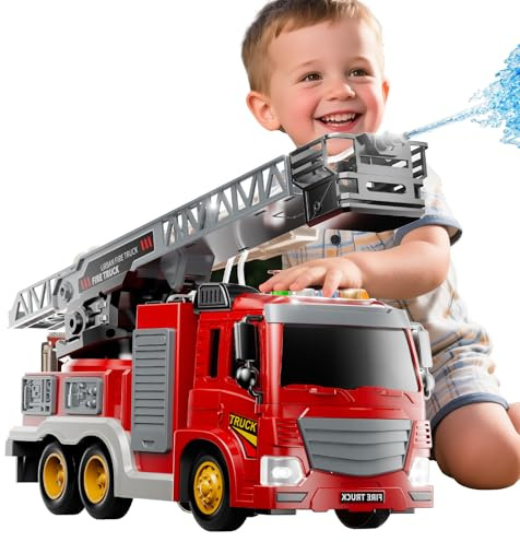 JUKUDAHU Fire Truck Toy for Kids 3 4 5 6 7 8 Years Old - Fire Trucks Playset with Rotating Ladder, Sound and Light, Vehicle Toys for Boys 5-8, City Cars Toyset, Birthday Gifts for Girls Toddlers 3+
