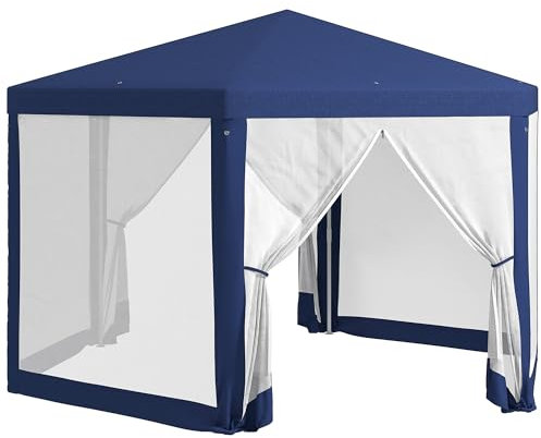 Outsunny Tonnelle de Jardin 3 x 3,4 m Hexagonal, Tente de réception avec parois latérales en Maille, 2 Portes, pavillon de Jardin pour Camping, Festival, Plage, Bleu