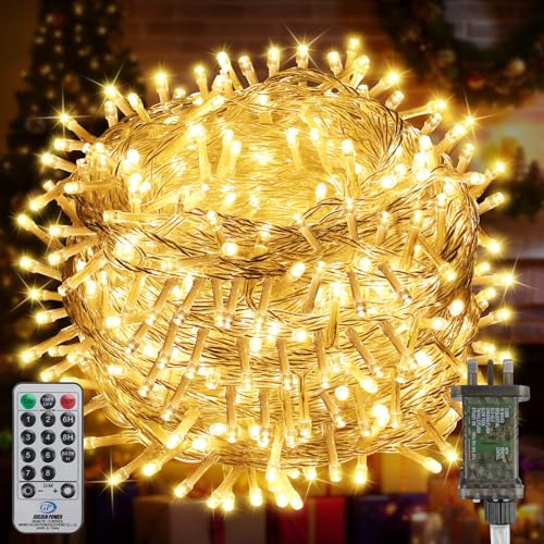 50M 500LED Christmas Lights Mains Powered,Warm White Fairy Lights with Plug/Remote/Timer/8 Modes,Bright Waterproof Lights Outside Indoor Garden Party Wedding Christmas Tree Decor