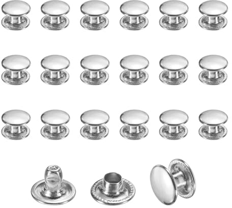 sourcing map 50 Sets Leather Rivets, 8mm Double Cap Rivets, 6mm Height Tubular Metal Studs for Leather Craft Repair and Decoration DIY Clothes, Shoes, Belts, Silver