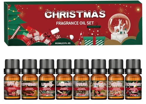 Dazhtu Aceites Esenciales Navidad para Humidificador 8 x 10 ml Set de Aceite Aromáticos Natural, Aceites Esenciales Aromaterapia para Difusor, Essential Oils Set de Regalo, Lavanda, Menta, Lemongrass