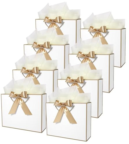 FLUETOOD Sacchetti Regalo Compleanno，8 Buste Regalo Grandi in Carta con 8 Veline per Donne, Uomini, Natale, Matrimoni, Festa, San Valentino, 32 * 10 * 25cm