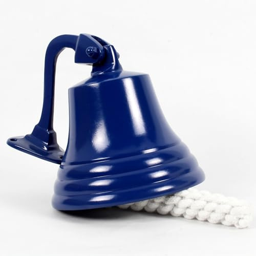 5″ Nautical Ship Bell Wall Mounted Hanging Bell Blue – Indoor Outdoor Marine Bell