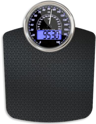Adamson Hybrid 2-in-1 Analog & Digital Weighing Scale for Body Weight up to 180kg - Thick Tempered Glass - Extra Large Display - Easy to Read Digital Bathroom Scale - Black Matrix with Blue Backlight