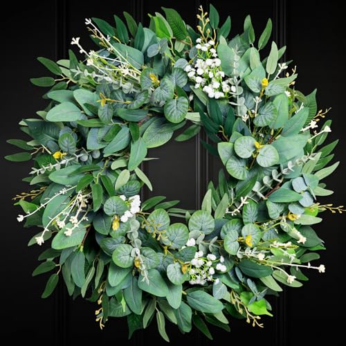 Eucalyptus Wreaths for Front Door All Seasons, 20-22 Handmade Artificial Green Modern Farmhouse Wreath for Spring Summer Indoor Outdoor Home Decor Wall Porch