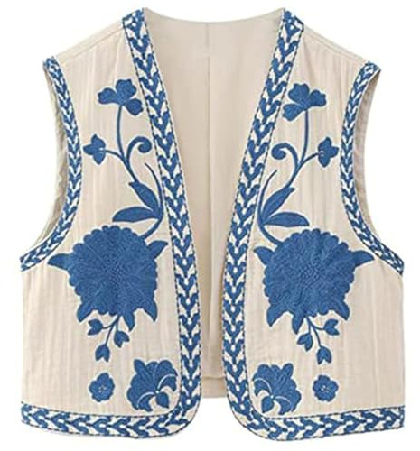 Muzrunq Chalecos de Mujer Chaleco de Ganchillo Bordado Floral Vintage Sin Mangas Poliéster Frente Abierto Chaleco Corto Top para Mujer Fin de Semana Oficina Fiesta de Vacaciones, S APPAREL..