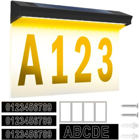 Números de casa con luz solar, letrero iluminado de 2 modos de funcionamiento impermeable, pantalla de dirección de casa de patio exterior, para jardín, calle, residencia y