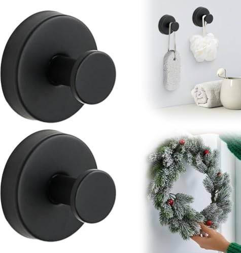 Genérico Ganchos Ventosa, 2026 New Soporte Para Toallas De Baño, Ganchos Ventosa Baño Vacío Súper Fuerte Sin Taladro, Acero Inoxidable con Ventosa, Sin Agujeros, Gancho De Pared (Black-2 PCS)