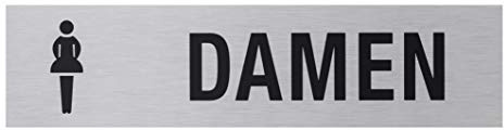 Metafranc Självhäftande skylt Kvinnor – 160 x 40 mm – tillverkad av aluminium – i modernt rostfritt stål – självhäftande baksida/skylt/informationsskylt/kommersiell beteckning/5070