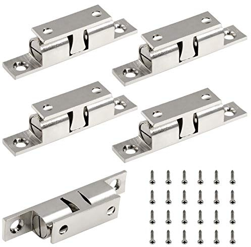 Jiozermi 5Pcs 2.75/ 70mm Double Ball Tension Roller Catch Latch, Solid Brass Hardware Fitting with Screws for Cabinet, Closet & Furniture Door, Chromium Plated