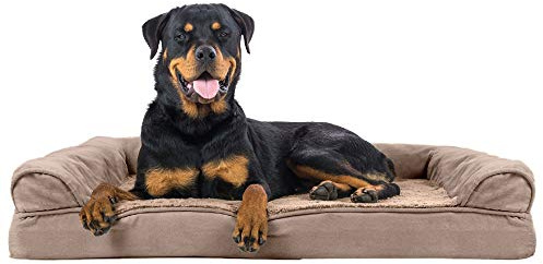 Furhaven Orthopedic Dog Bed for Large Dogs w/ Removable Bolsters & Washable Cover, For Dogs Up to 95 lbs - Plush & Suede Sofa - Almondine, Jumbo/XL