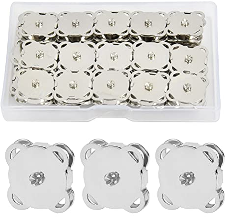 FOCCTS Nähen Druckknöpfe Magnetverschlüsse für Bekleidungszubehör Magnetische Knopf Praktisches Zubehör Verwendet für Nähen Handarbeiten Basteln Kleidung Tasche und Sammelalben- 30 Stück/18mm (Silber)