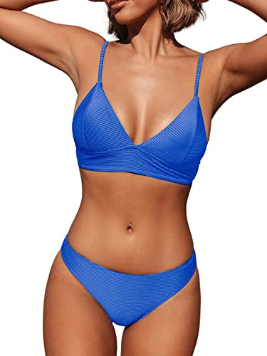 CUPSHE Women's Bikini Set Sexy Lace Up Triangle Bikini Two Piece Swimwear Bathing Suits Royal Blue M