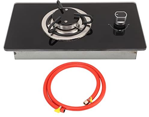1 Burner Portable Propane Gas Cooktop with Tempered Glass Panel, 67in Gas Pipe, Fire Level Adjust, Single Ignition Burner Stove Top for RV Home