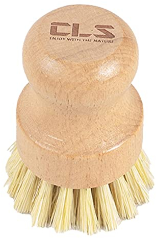 JINGAN Brosse pour casseroles, brosse à vaisselle en bois avec poils naturels - Brosse pour assiettes à paume pour légumes et évier, brosse à vaisselle en cercle style rétro pour assiettes