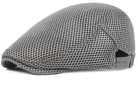 HIQIU Unisex Schirmmütze Baskenmütze Herren Atmungsaktiv Mesh, Flatcap Damen Sommer Gatsby Newsboy Barett Kappe, Schiebermütze Herren Sommer Hut Sportmütze Einstellbar 55 cm-60 cm (Hell Grau)