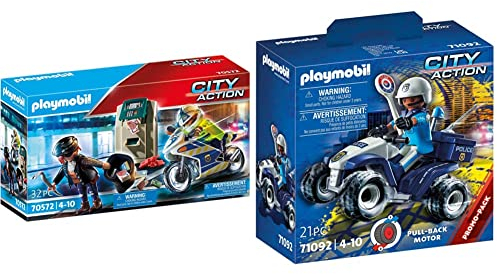 PLAYMOBIL City Action 70572 Polizei-Motorrad: Verfolgung des Geldräubers, Für Kinder von 4 - 10 Jahre & City Action 71092 Polizei-Speed Quad mit Rückzugsmotor, Spielzeug für Kinder ab 4 Jahren