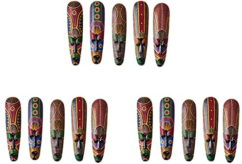 3X Wooden Mask Wall Hanging Solid Wood Carving Painted Wall Decor Bar Home Decorations African Mask B