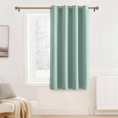 PONY DANCE Children's Room Curtains with Eyelets, Opaque Curtains Short Thermal Cold Resistant Short Curtains with Eyelets, 1 Piece H 90 cm x W 132 cm Summer Green