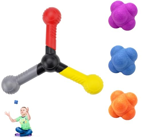 Reactive Catch Trainer Lot de 4 balles de réaction comprenant 1 entraîneur, 3 balles de réaction sportives, pour améliorer la mobilité, les réflexes, la coordination œil-main pour le sport et le