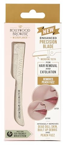 Hollywood Browzer Microplaner Razor - Enhanced Precision - Microfine Precision Dermaplaning Tool - Eyebrow Shaping - Face hair remover - Remove Peach Fuzz Hair - Eco-Friendly Wheatstraw - Pearl White